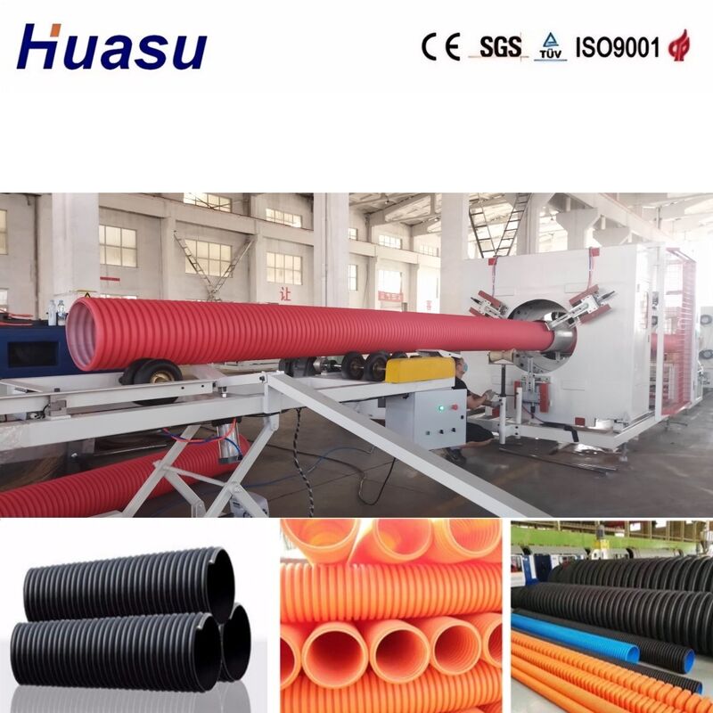 Ligne d'extrusion de tuyaux ondulés à double paroi avec diamètre intérieur de 32 mm à 1600 mm, contrôle par API Siemens et haute productivité
