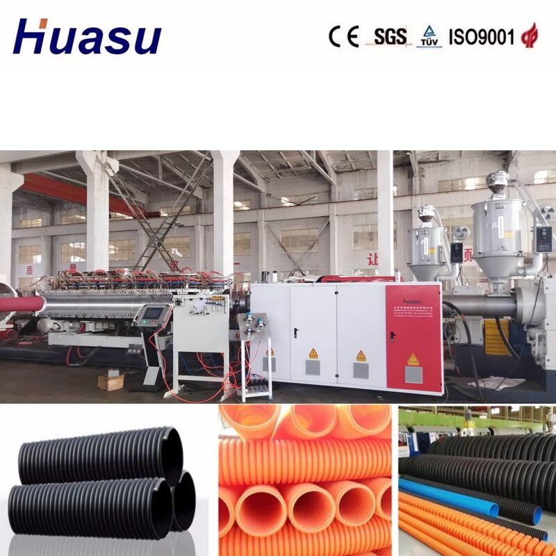 Ligne d'extrusion de tuyaux ondulés à double paroi avec diamètre intérieur de 32 mm à 1600 mm, contrôle par API Siemens et haute productivité