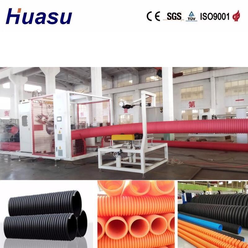 Ligne d'extrusion de tuyaux ondulés à double paroi contrôlée par PLC avec tête d'extrusion en acier allié et capacité de production de 100 à 3000 kg/h