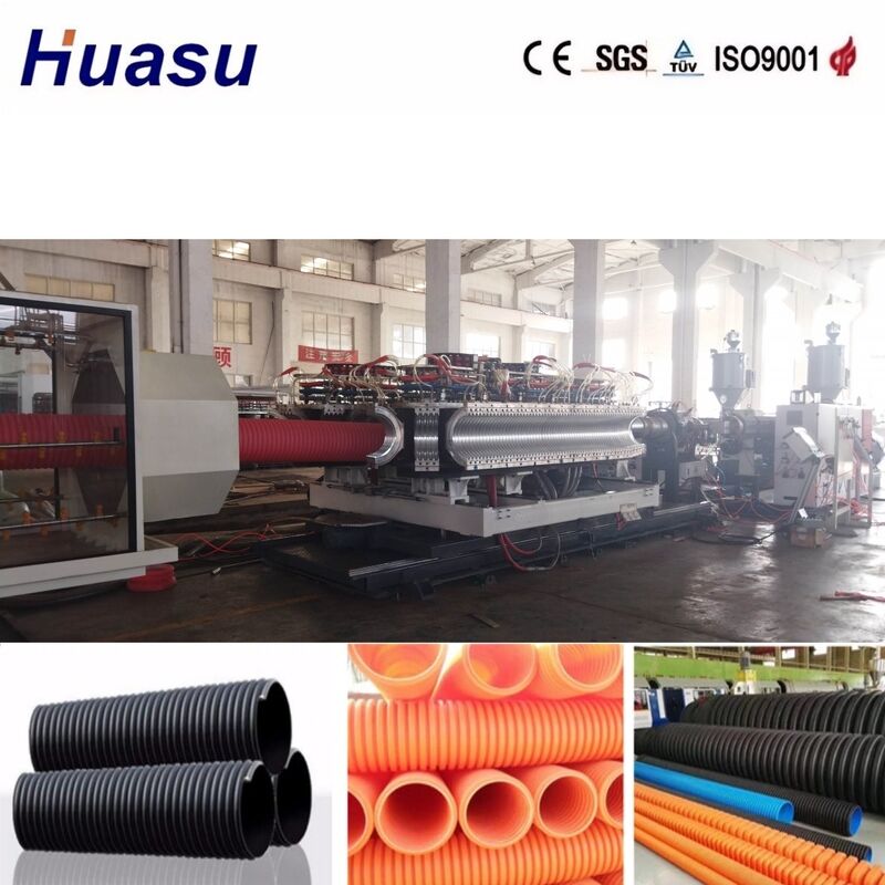 Ligne d'extrusion de tuyaux ondulés à double paroi de 32 mm à 1600 mm de diamètre intérieur, contrôle PLC Siemens et moule en alliage d'aluminium