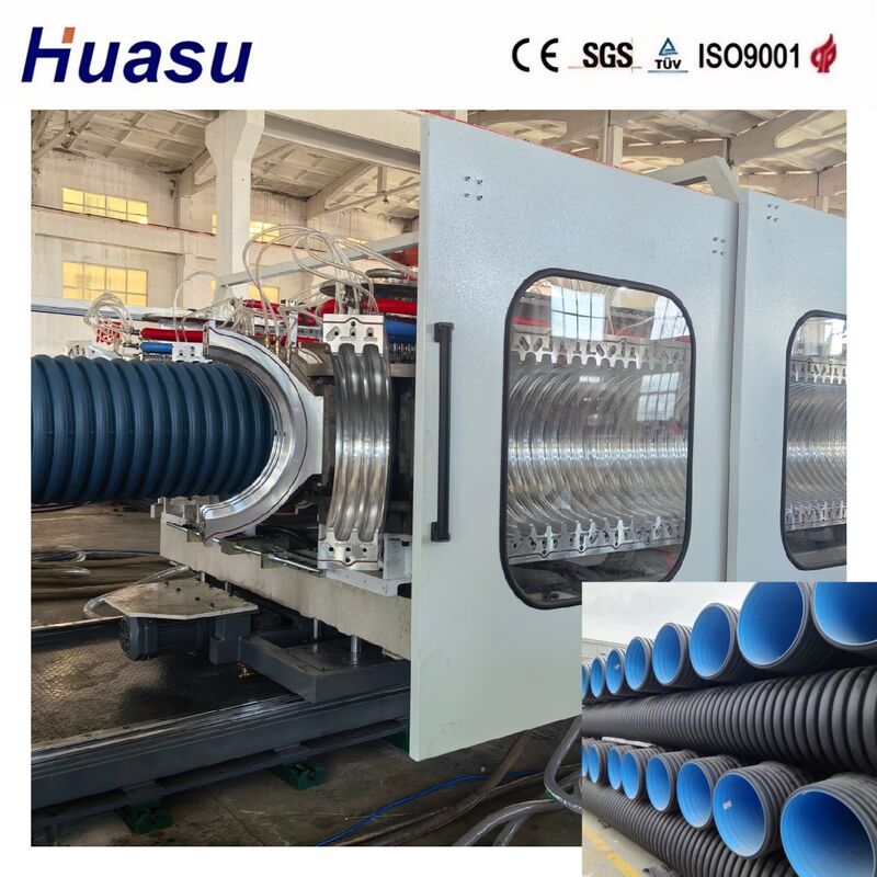 Ligne d'extrusion de tuyaux ondulés à double paroi à haute productivité pour HDPE/PE/PP/PVC/MPP avec un diamètre de tuyau de 32 à 1600 mm